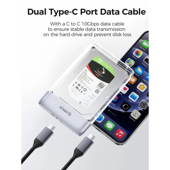 Външна кутия за диск Orico Storage Case, 2.5" 5Gbps USB-C Transparent - TX25C3-GY-BP