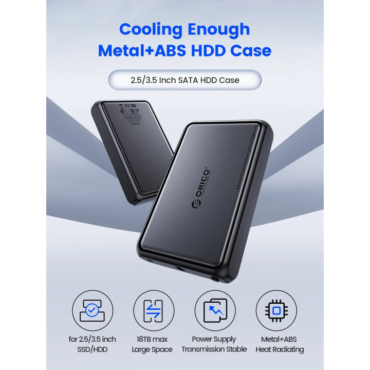Външна кутия за диск Orico Storage Case, 3.5" USB-C black - DDL35-C3-EU-BK - DDL35-C3-EU-BK-BP