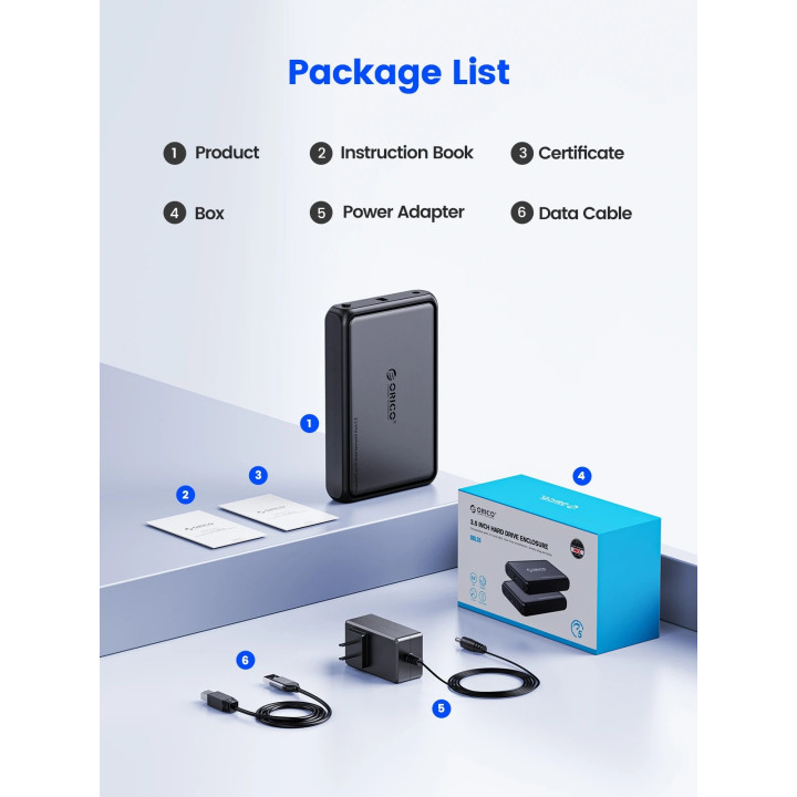 Външна кутия за диск Orico Storage Case, 3.5" USB-C black - DDL35-C3-EU-BK - DDL35-C3-EU-BK-BP