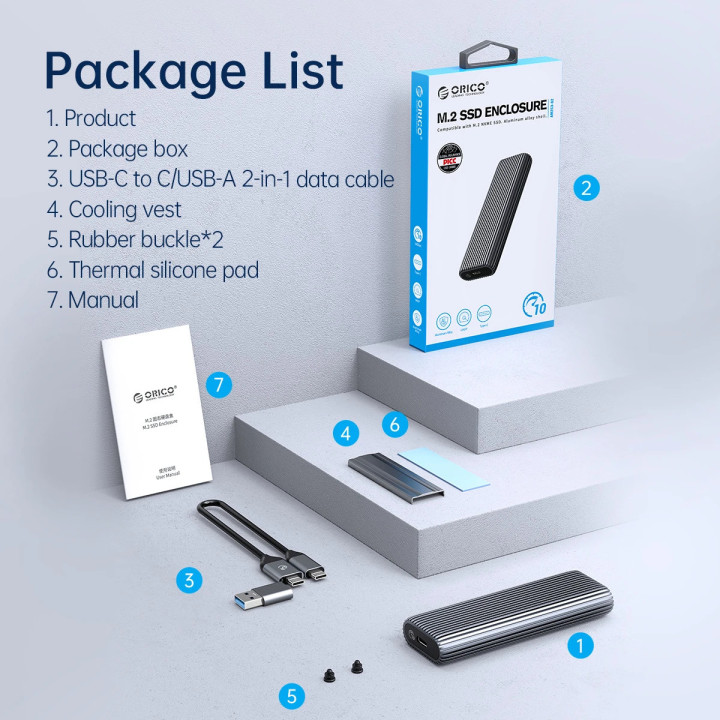 Външна кутия за диск Orico Storage Case, M.2 NVMe M-key 10 Gbps, Aluminium - AM2C3-G2-GY - AM2C3-G2-GY-BP