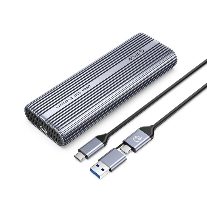 Външна кутия за диск Orico Storage Case, M.2 NVMe M key - USB-C/A, 40Gbps, Built-in Air Cooling, Aluminium - ACOM2-U4-GY - ACOM2-U4-GY-BP