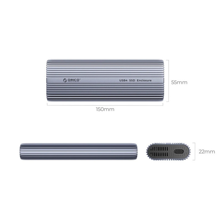 Външна кутия за диск Orico Storage Case, M.2 NVMe M key - USB-C/A, 40Gbps, Built-in Air Cooling, Aluminium - ACOM2-U4-GY - ACOM2-U4-GY-BP