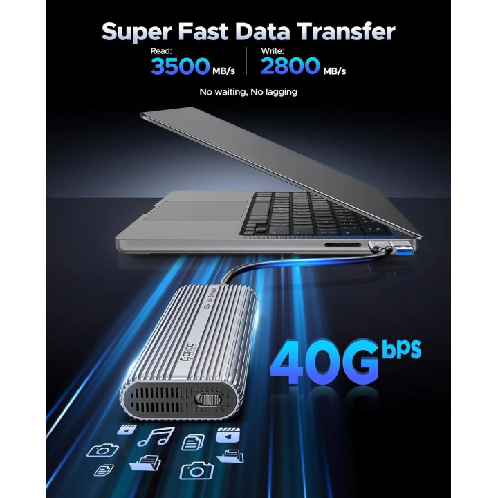 Външна кутия за диск Orico Storage Case, M.2 NVMe M key - USB-C/A, 40Gbps, Built-in Air Cooling, Aluminium - ACOM2-U4-GY - ACOM2-U4-GY-BP