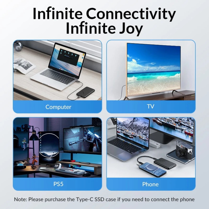 Външна кутия за диск Orico Storage Case, 2.5" USB-C Black - 25PW1C-C3-BK - 25PW1C-C3-BK-EP