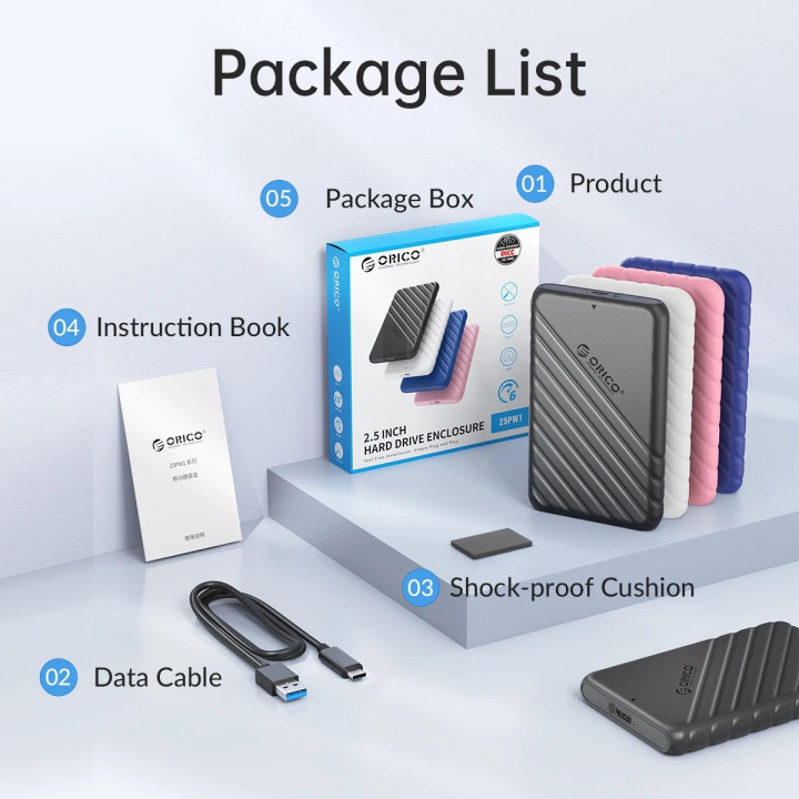 Външна кутия за диск Orico Storage Case, 2.5" USB-C Black - 25PW1C-C3-BK - 25PW1C-C3-BK-EP