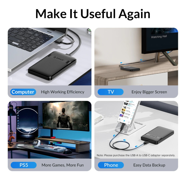 Външна кутия за диск Orico Storage Case, 2.5" USB-C - 2577C3-V1-BK - 2577C3-V1-BK-EP