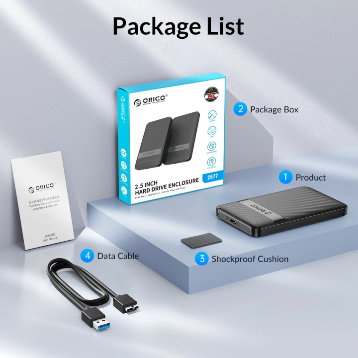 Външна кутия за диск Orico Storage Case, 2.5" USB-C - 2577C3-V1-BK - 2577C3-V1-BK-EP