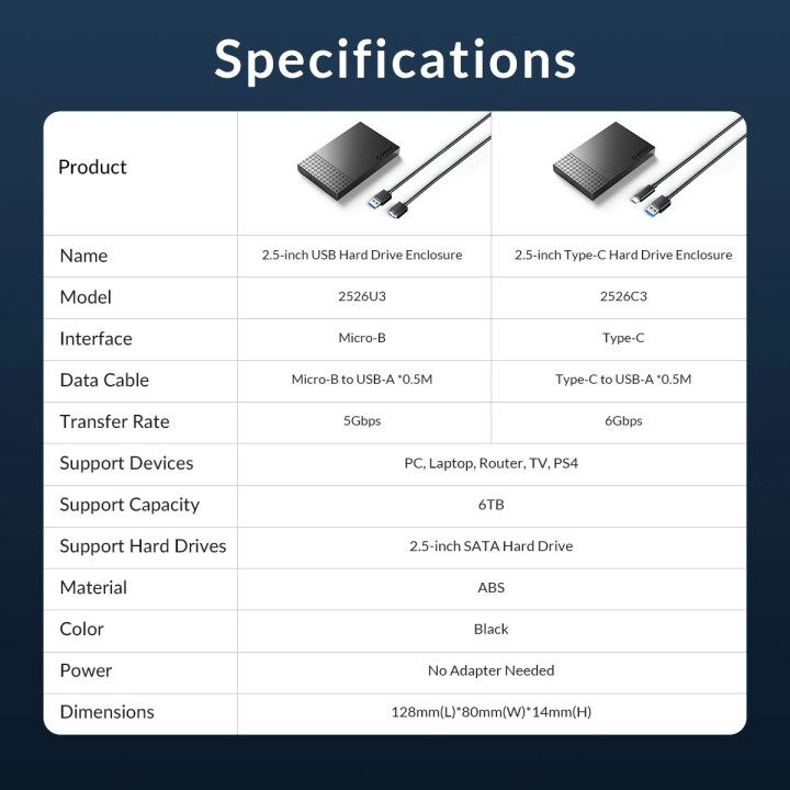 Външна кутия за диск Orico Storage Case, 2.5" USB3.0 Black - 2526U3-V1-BK - 2526U3-V1-BK-EP