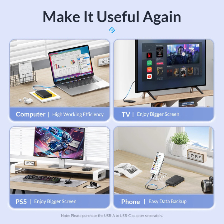 Външна кутия за диск Orico Storage Case, 2.5" USB-C - 2020C3-V1-BK - 2020C3-V1-BK-EP