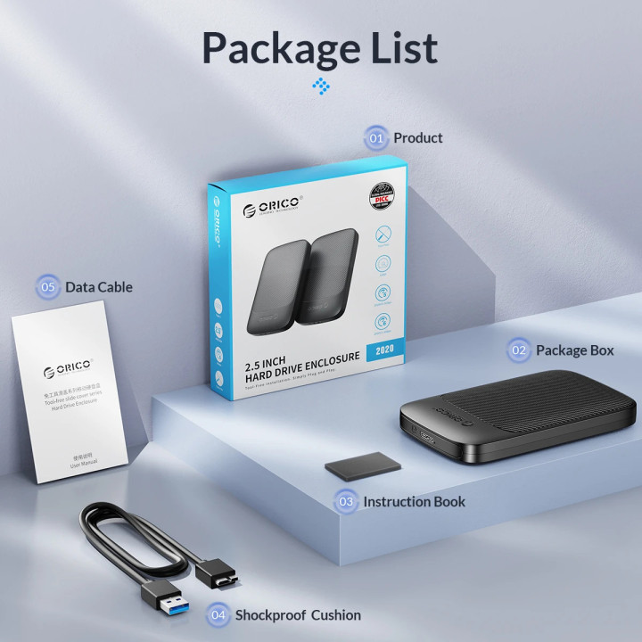Външна кутия за диск Orico Storage Case, 2.5" USB-C - 2020C3-V1-BK - 2020C3-V1-BK-EP