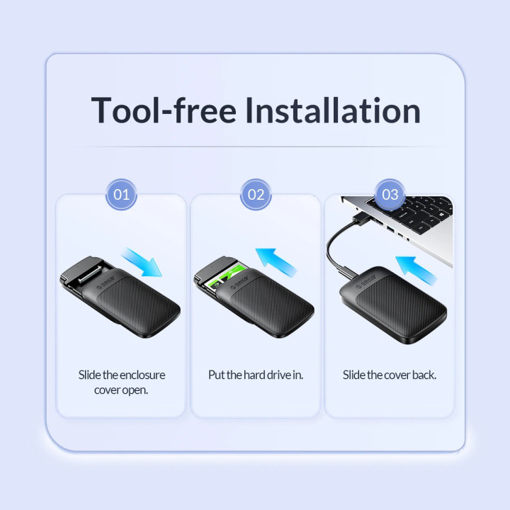 Външна кутия за диск Orico Storage Case, 2.5" USB-C - 2020C3-V1-BK - 2020C3-V1-BK-EP