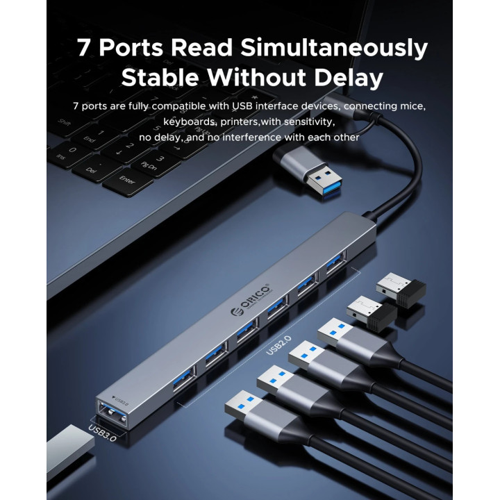 Хъб Orico HUB USB-C 5 port - USB3.0 x 1, USB2.0 x 2, USB-C x 2, Aluminium - YSA4-U2-GY