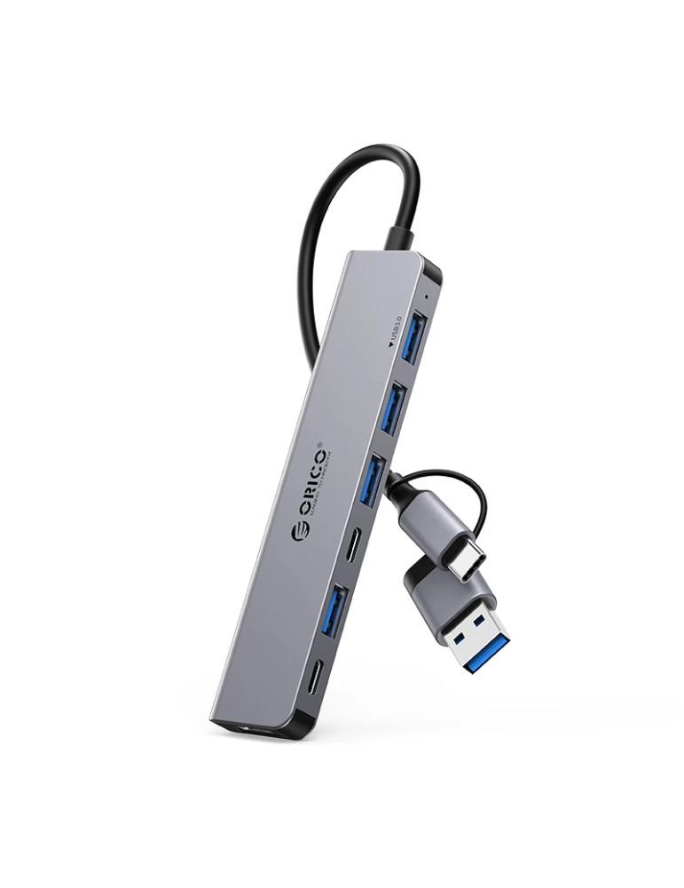 Хъб Orico HUB USB-C/USB-A 7 port - USB-C x 2, USB3.0 x 1, USB2.0 x 4, Aluminium - YSA7-U3-GY