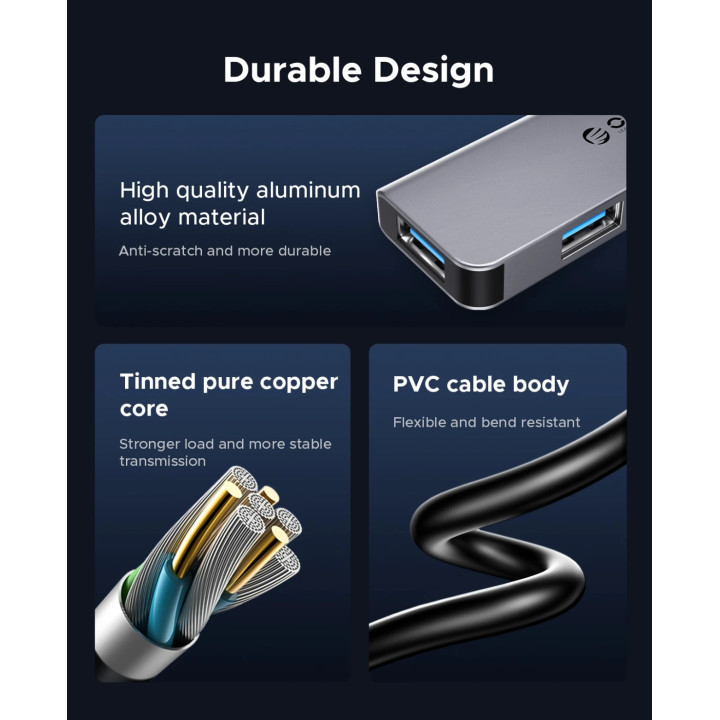 Хъб Orico HUB USB-C/USB-A 4 port - USB3.0 x 1, USB2.0 x 3, Aluminium - YSA5-U3-GY