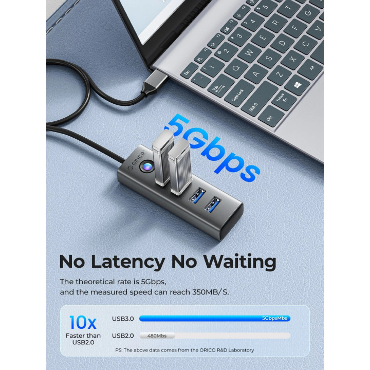 Хъб Orico HUB USB3.0 4 port, Aluminium, Grey - PDD4U-U3-015-GY