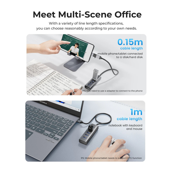 Хъб Orico HUB USB3.0 4 port, Aluminium, Grey - PDD4U-U3-015-GY