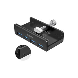 Хъб Orico HUB 3.0 Clip Type 4 port - aux Micro-USB power input, Black - MH4PU-P-BK