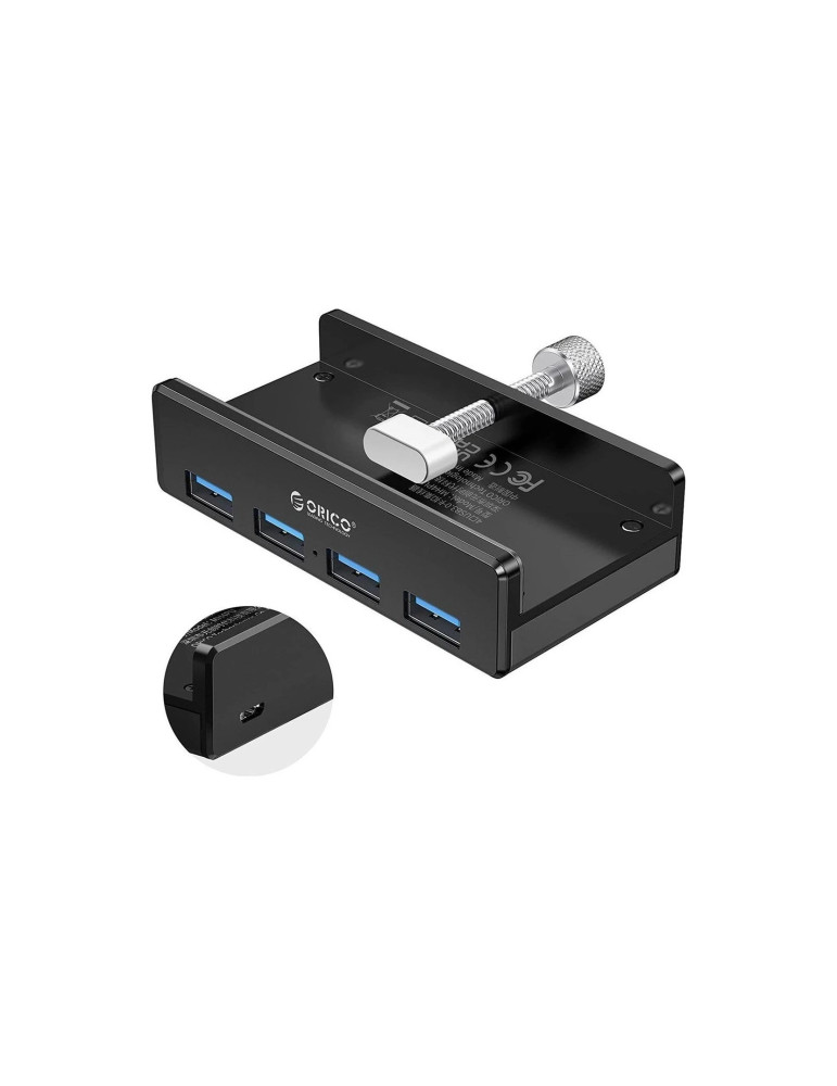 Хъб Orico HUB 3.0 Clip Type 4 port - aux Micro-USB power input, Black - MH4PU-P-BK