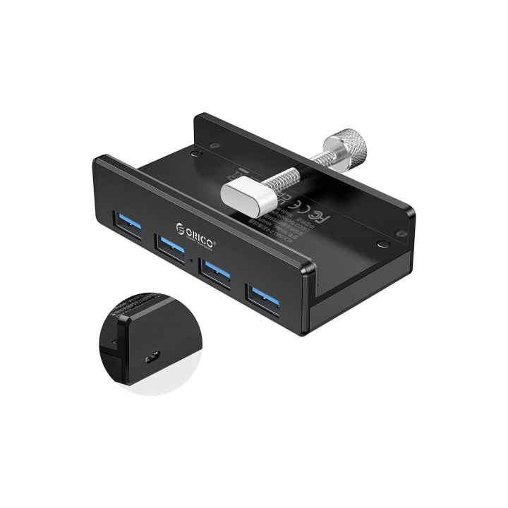 Хъб Orico HUB 3.0 Clip Type 4 port - aux Micro-USB power input, Black - MH4PU-P-BK