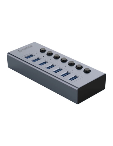 Хъб Orico HUB 3.0, 7 port with Power Adapter, On/Off buttons, Aluminium - BT2U3-7AB-EU-GY