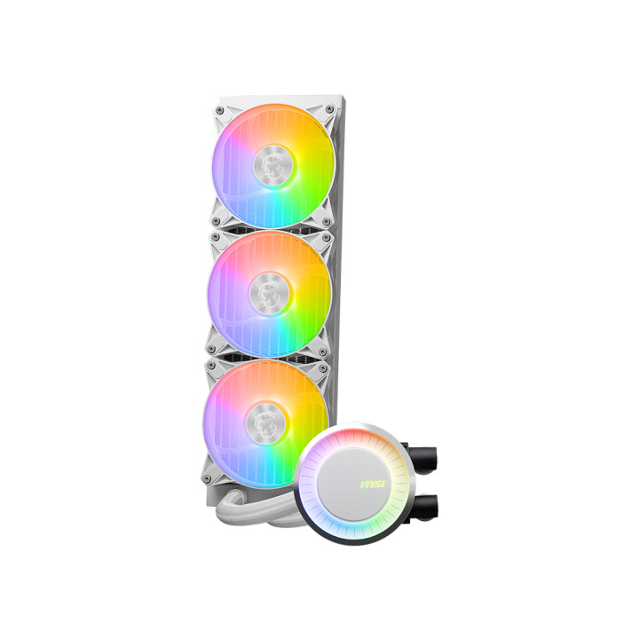 Водно охлаждане за процесор MSI MAG CORELIQUID E360 WHITE, 3x 120mm ARGB Fans, LGA 1851/AM5 - 306-7ZW6E27-C24