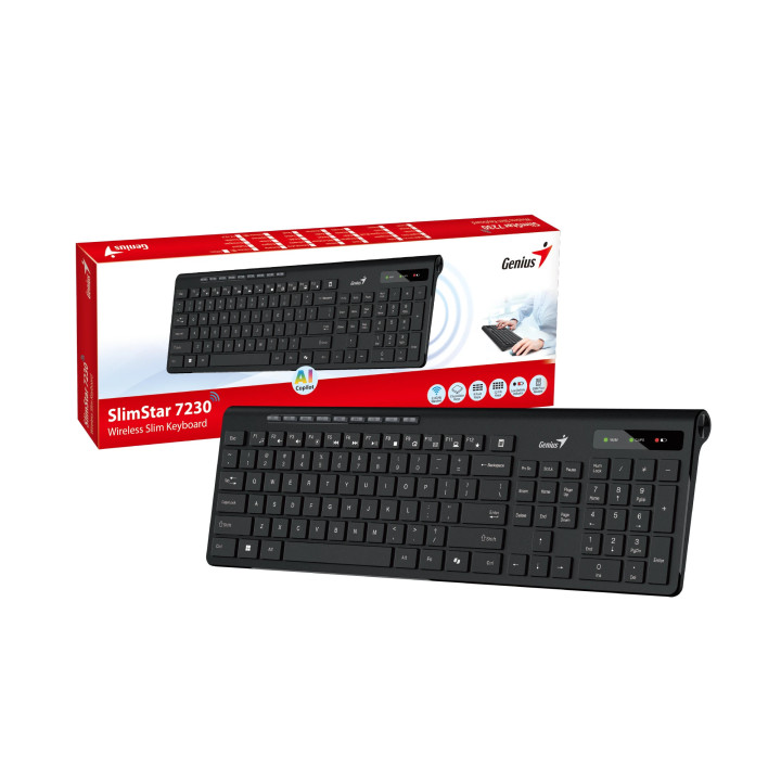 Безжична клавиатура Genius SlimStar 7230 Black, AI, BG, 2.4Ghz - GENIUS-SLIMSTAR-7230-BLK