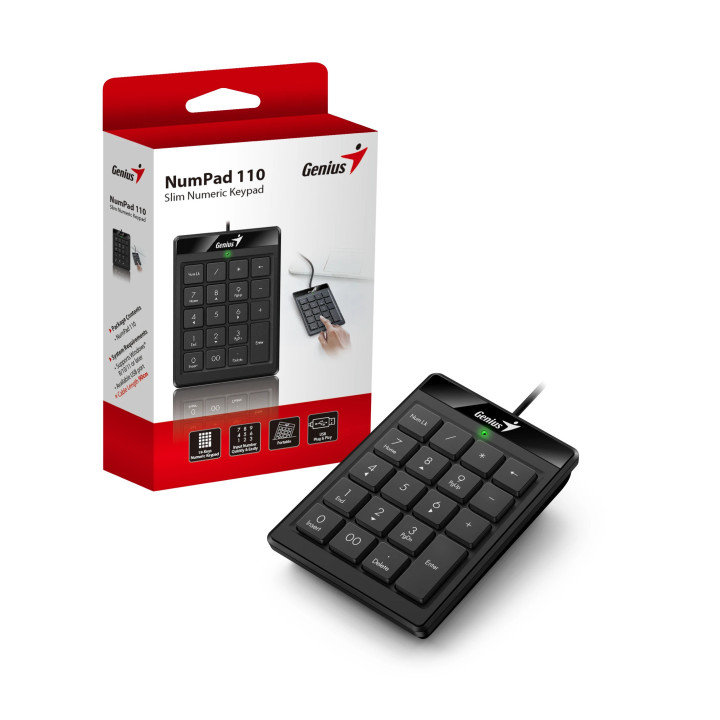 Цифрова клавиатура кийпад Genius Keypad USB NumPad 110 - GENIUS-NUMPAD-110-BK