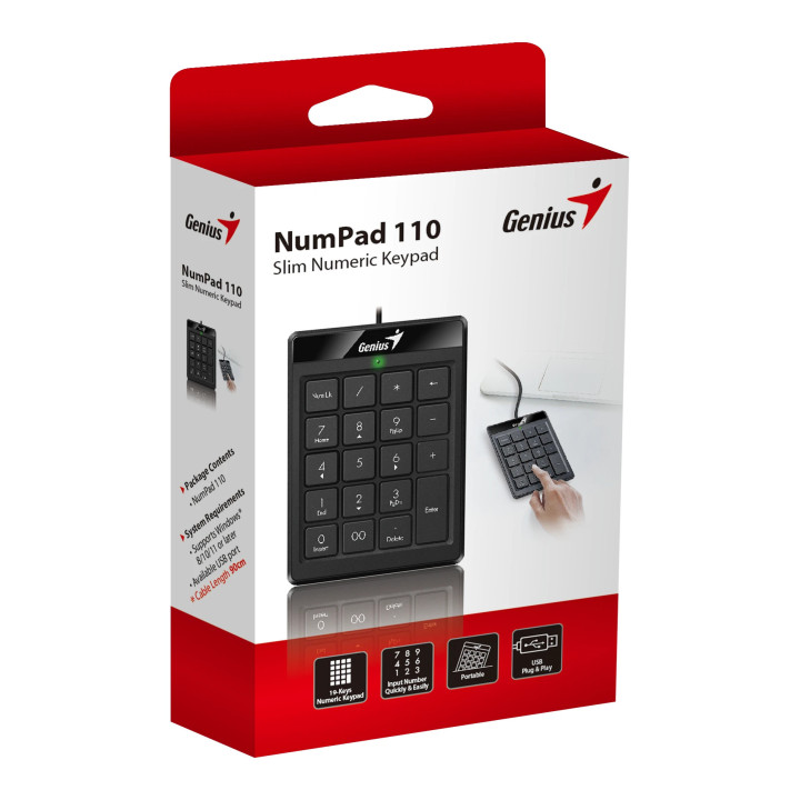 Цифрова клавиатура кийпад Genius Keypad USB NumPad 110 - GENIUS-NUMPAD-110-BK