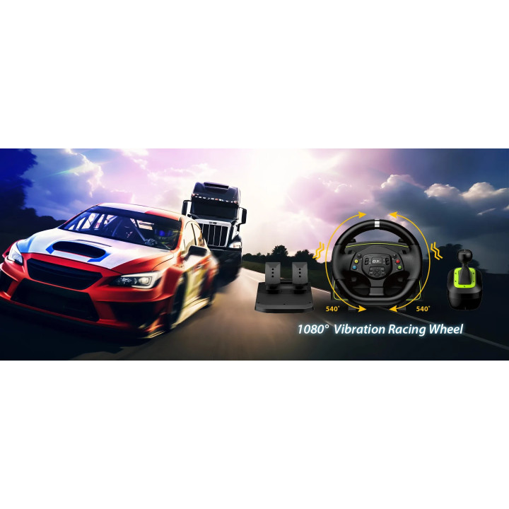 Волан с педали Genius Racing Wheel with pedals SpeedMaster X, Gear shifter, Pedals, Dual-motor vibration - GENIUS-SPEEDMASTER-X2