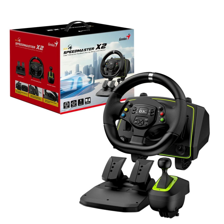 Волан с педали Genius Racing Wheel with pedals SpeedMaster X, Gear shifter, Pedals, Dual-motor vibration - GENIUS-SPEEDMASTER-X2