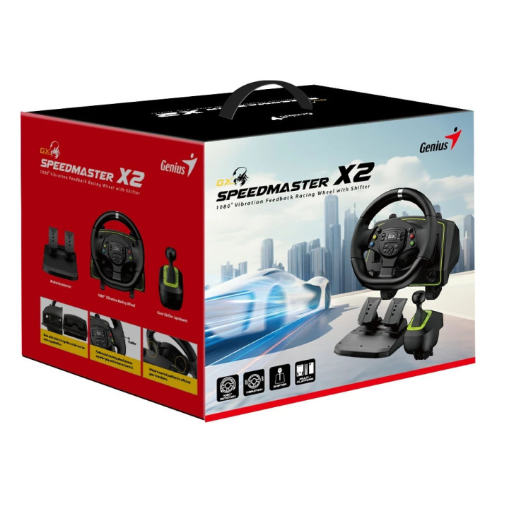 Волан с педали Genius Racing Wheel with pedals SpeedMaster X, Gear shifter, Pedals, Dual-motor vibration - GENIUS-SPEEDMASTER-X2
