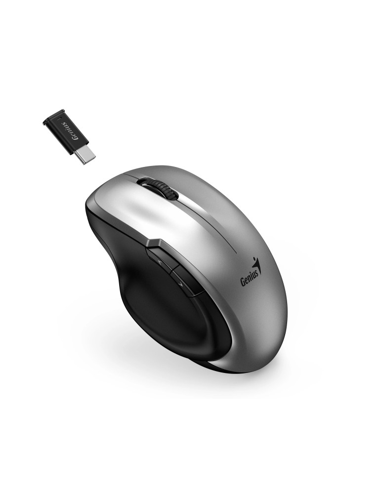 Безжична безшумна мишка Genius Ergo 8200S Silver, Silent, 2.4GHz, USB-C receiver - GENIUS-ERGO-8200S-SLV