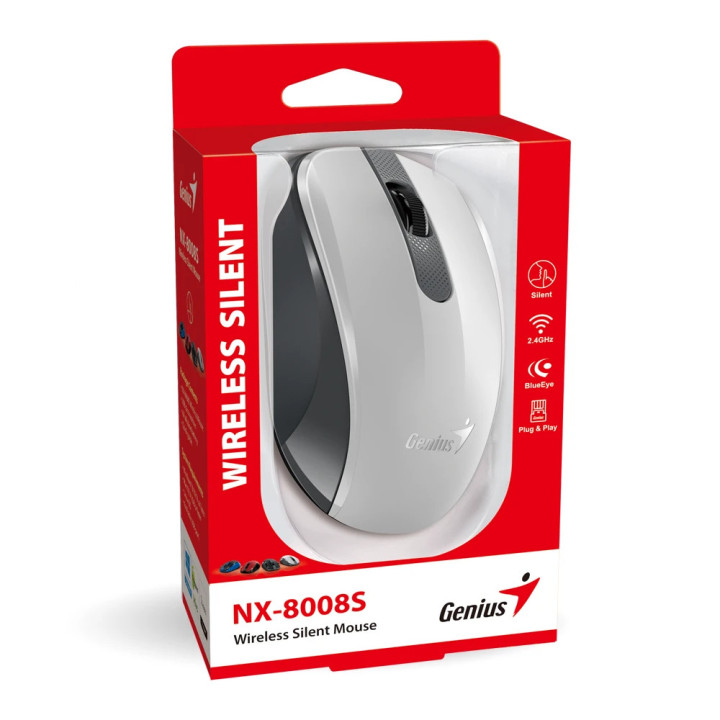 Безжична безшумна мишка Genius NX-8008S White Gray, Silent, 2.4GHz - GENIUS-NX-8008S-WH-GR