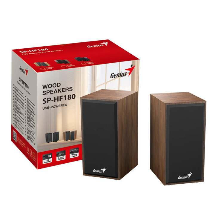 Тонколони 2.0 Genius SP-HF180, 6W, USB, Wood - GENIUS-SP-HF180-WOOD