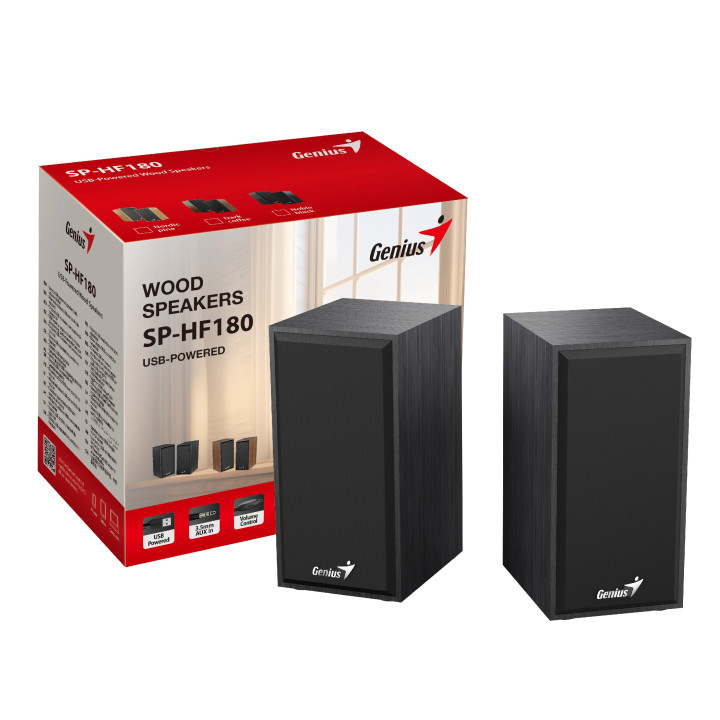 Тонколони 2.0 Genius SP-HF180, 6W, USB, Black - GENIUS-SP-HF180-BK