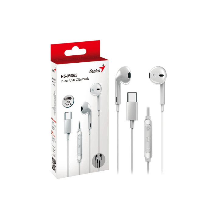 Слушалки тапи Genius In-ear Earbuds HS-M365, USB-C, White - GENIUS-HS-M365-WH