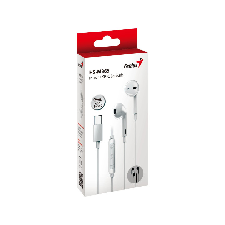 Слушалки тапи Genius In-ear Earbuds HS-M365, USB-C, White - GENIUS-HS-M365-WH