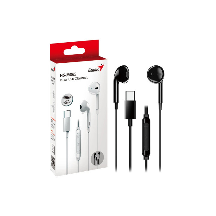 Слушалки тапи Genius In-ear Earbuds HS-M365, USB-C, Black - GENIUS-HS-M365-BK