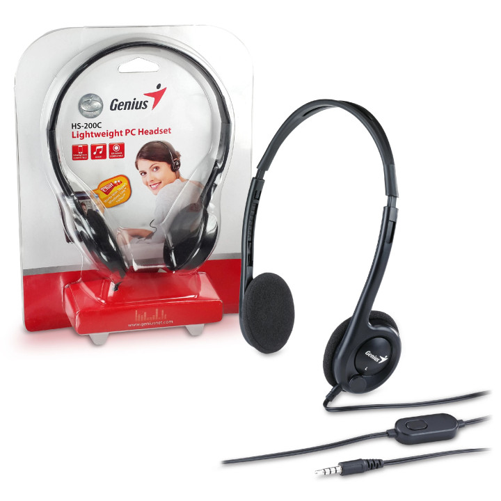 Слушалки с микрофон Genius Headset HS-200C, Lightweight, Black - GENIUS-HS-200C