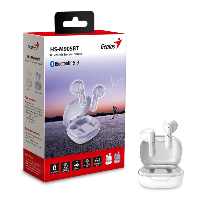 Bluetooth слушалки Genius HS-M905BT White, TWS Bluetooth 5.3 Earphones - GENIUS-HS-M905BT-WH