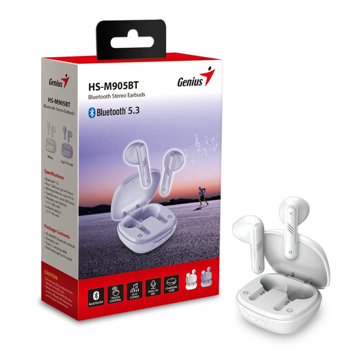 Bluetooth слушалки Genius HS-M905BT White, TWS Bluetooth 5.3 Earphones - GENIUS-HS-M905BT-WH