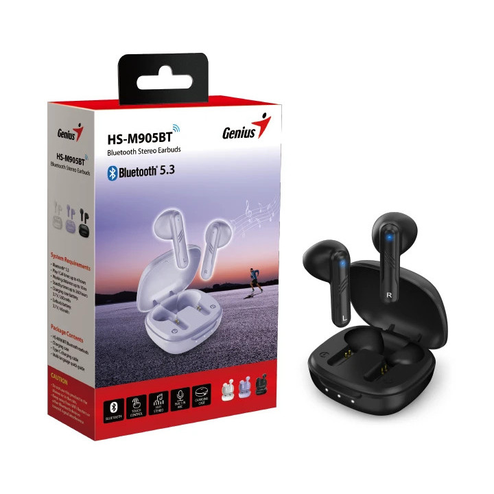 Bluetooth слушалки Genius HS-M905BT Black, TWS Bluetooth 5.3 Earphones - GENIUS-HS-M905BT-BK