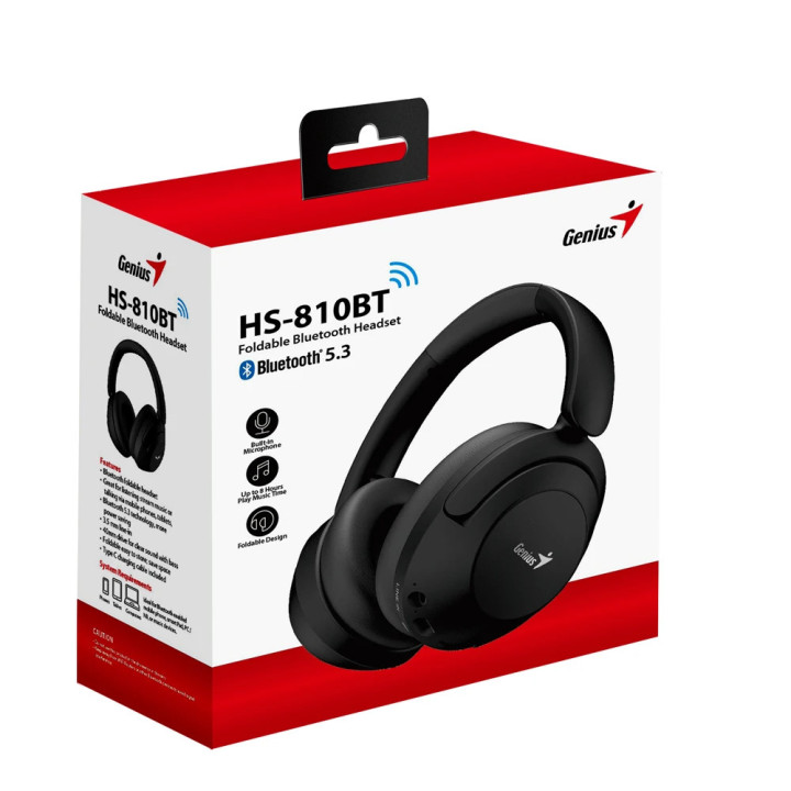 Bluetooth слушалки Genius HS-810BT, Black, Bluetooth 5.3 - GENIUS-HS-810BT-BK