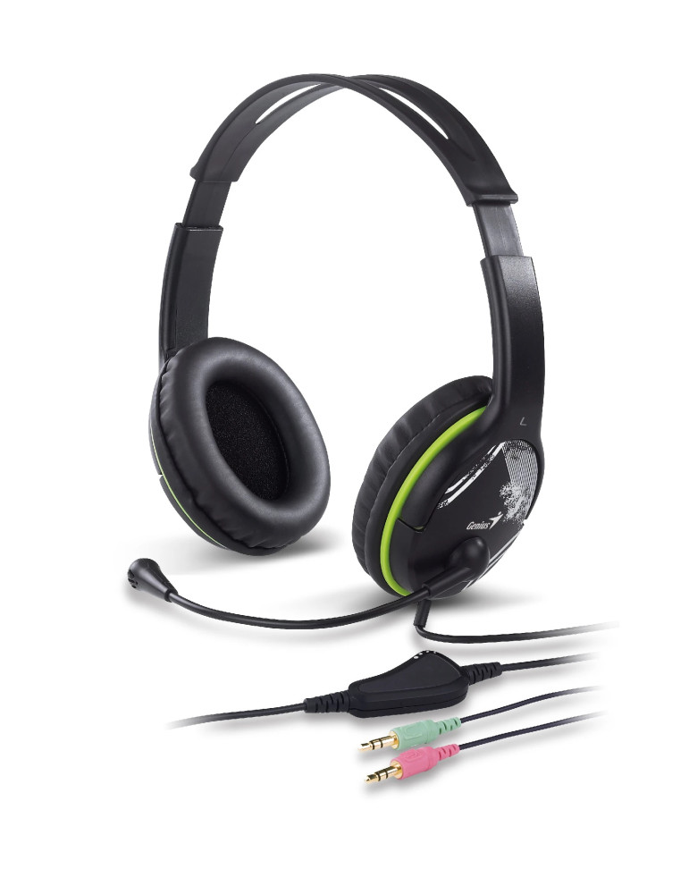 Слушалки с микрофон Genius HS-400A, 3.5 mm, Mic, Black/Green - GENIUS-HS-400A-GN
