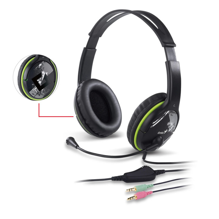 Слушалки с микрофон Genius HS-400A, 3.5 mm, Mic, Black/Green - GENIUS-HS-400A-GN