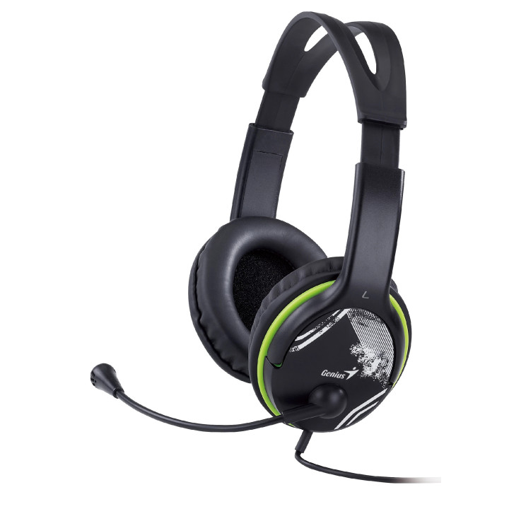 Слушалки с микрофон Genius HS-400A, 3.5 mm, Mic, Black/Green - GENIUS-HS-400A-GN