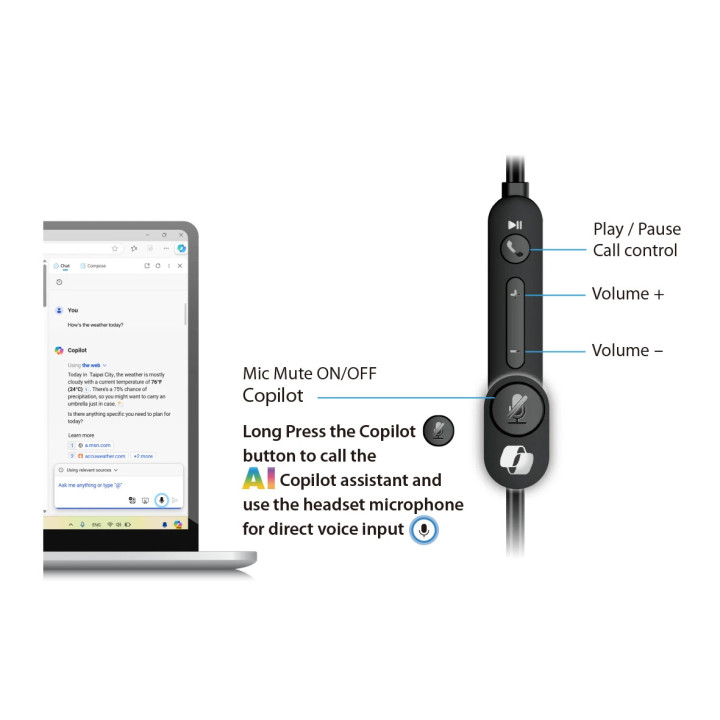Слушалки с микрофон Genius HS-220U, AI, USB-C, Mic, Black - GENIUS-HS-220U-BK