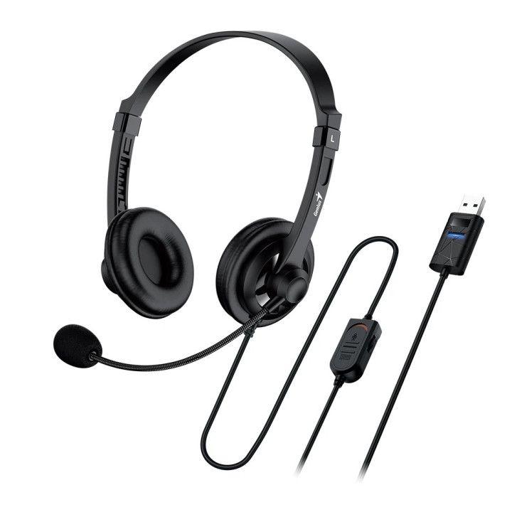 Слушалки с микрофон Genius HS-230U,USB, Mic, Black - GENIUS-HS-230U-BK