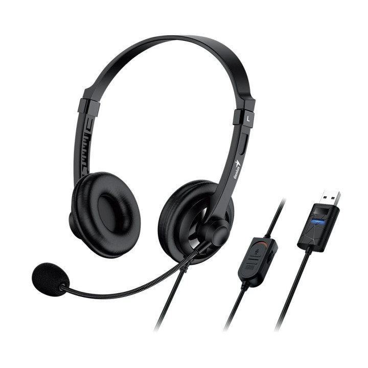 Слушалки с микрофон Genius HS-230U,USB, Mic, Black - GENIUS-HS-230U-BK