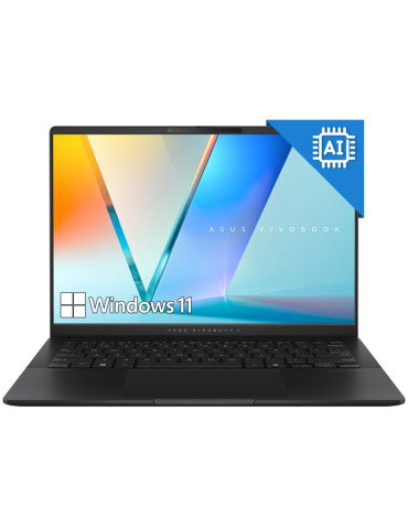 Лаптоп Asus Vivobook S S5406SA-QD149W, Intel Core Ultra 7 258V, 14" OLED WUXGA(WU) 1920X1200 16:10, 32GB LPDDR5X RAM, 1TB SSD, Backlit Chiclet Keyboard 1-Zone RGB , Win 11, Black, AI PC Backpack - 90NB15R3-M009S0